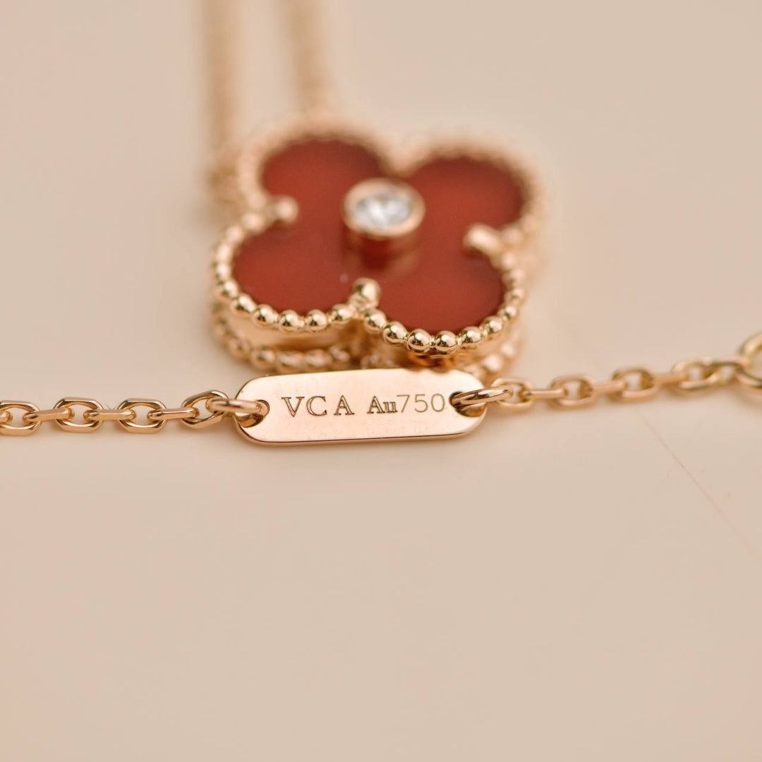 Used Van Cleef Carnelian Diamond 18K Rose Gold 2011 Holiday Pendant