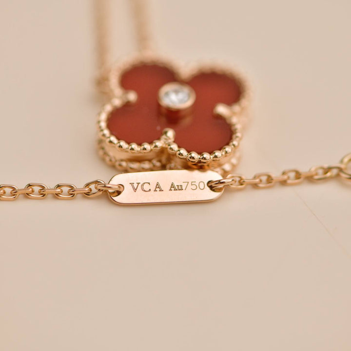 Used Van Cleef Carnelian Diamond 18K Rose Gold 2011 Holiday Pendant