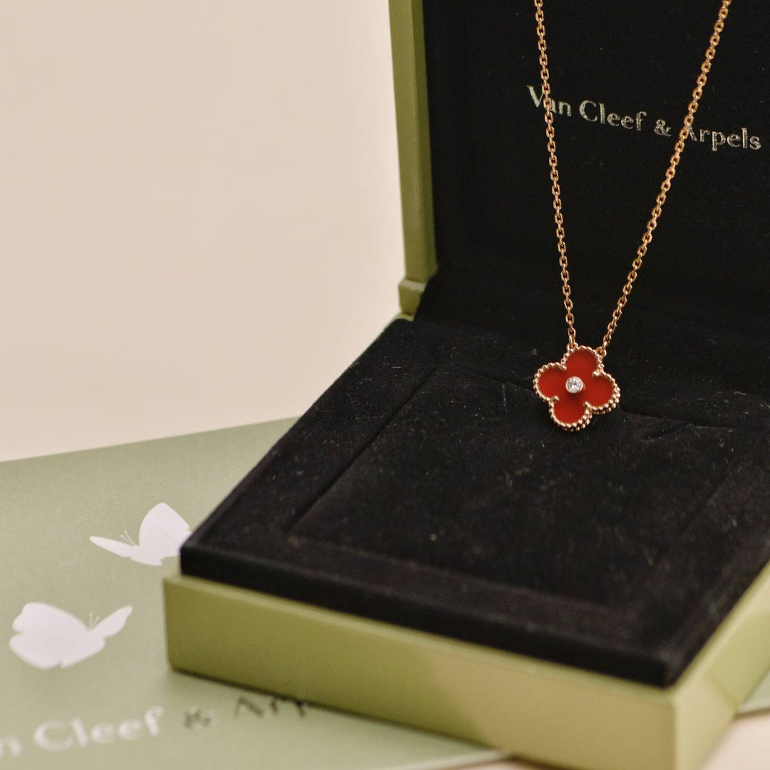 Preowned Van Cleef & Arpels Carnelian Diamond 18K Rose Gold 2011 Holiday Pendant