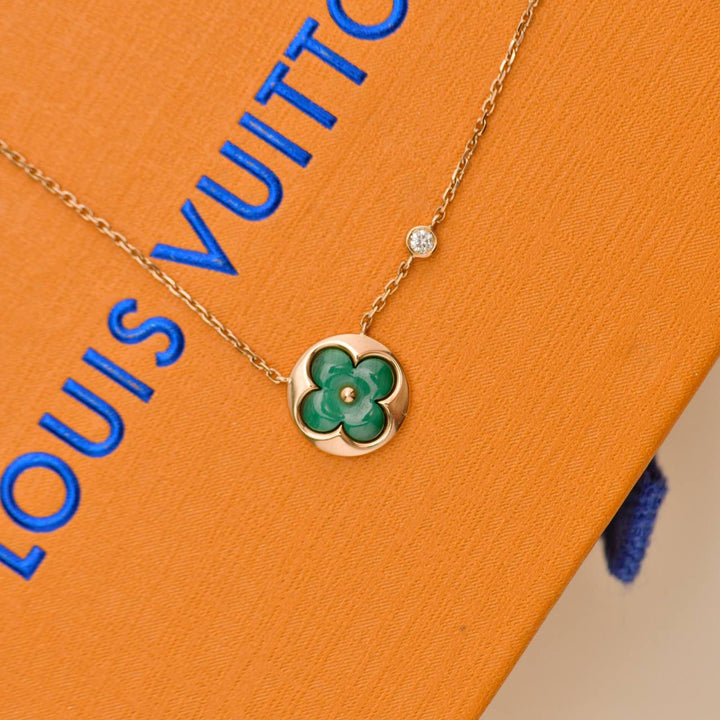 Second Hand Louis Vuitton 18K Malachite Diamond Blossom 18K Rose Gold Pendant Necklace