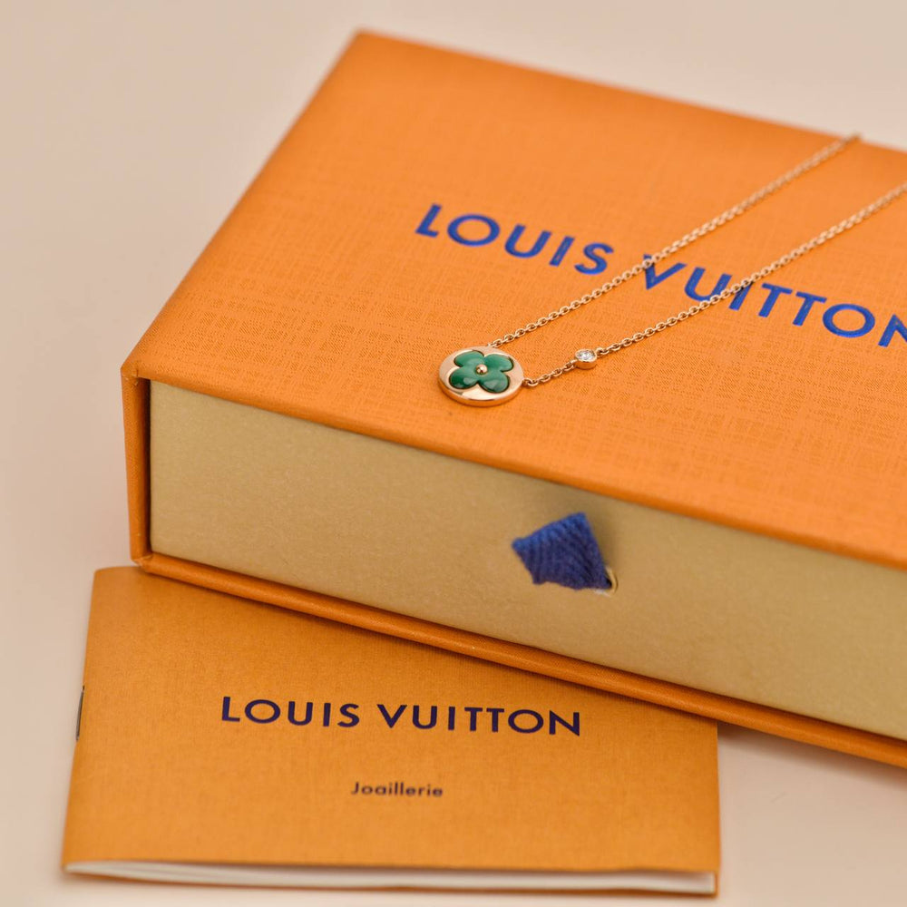 Preowned Louis Vuitton 18K Malachite Diamond Blossom 18K Rose Gold Pendant Necklace