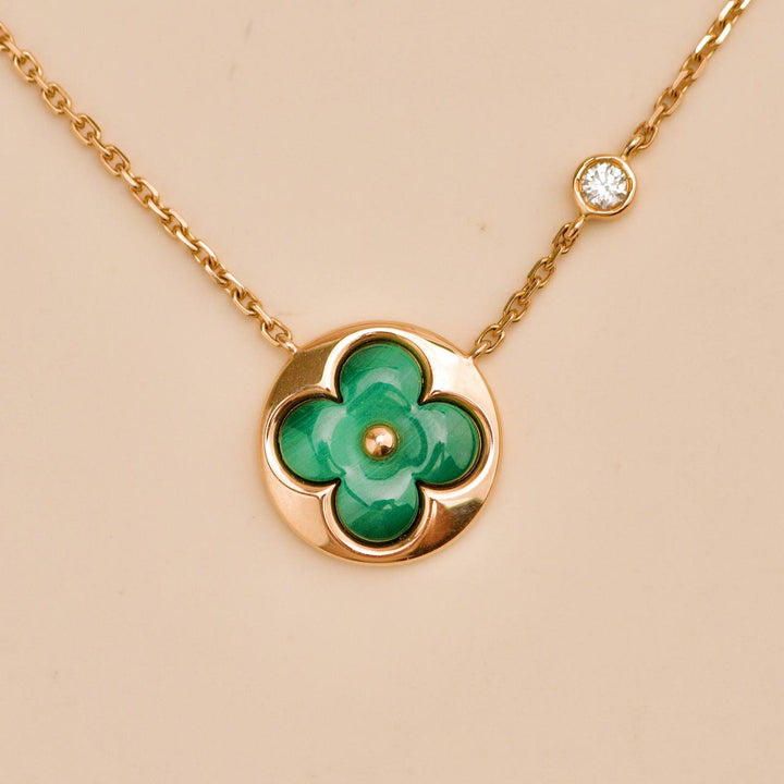 Used Louis Vuitton 18K Malachite Diamond Blossom 18K Rose Gold Pendant Necklace