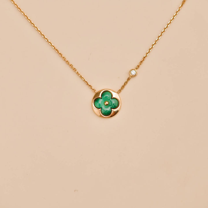 Preloved LV 18K Malachite Diamond Blossom 18K Rose Gold Pendant Necklace