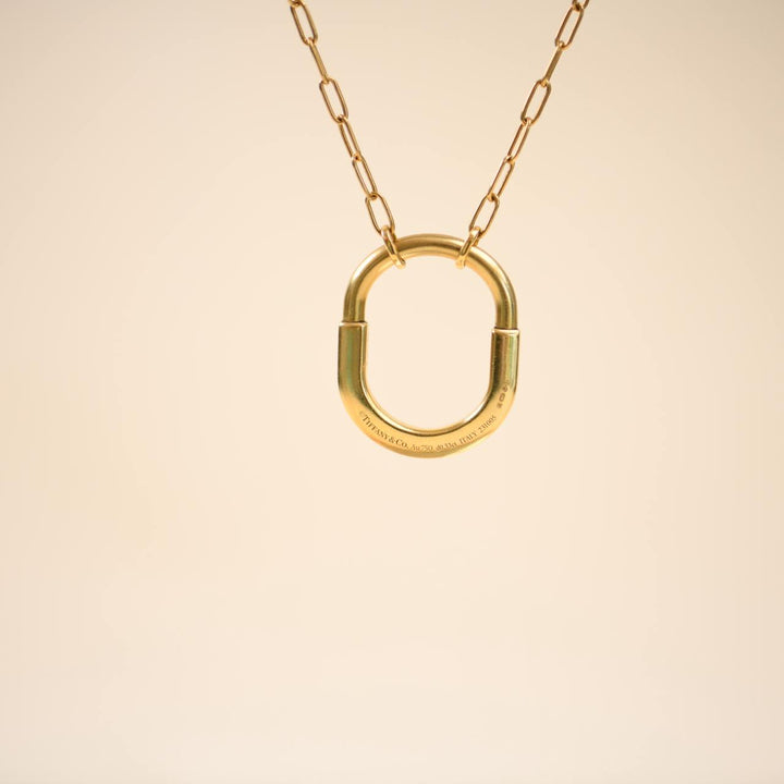 Preowned Tiffany Lock Diamond Pendant 18K Yellow Gold Medium Model Necklace