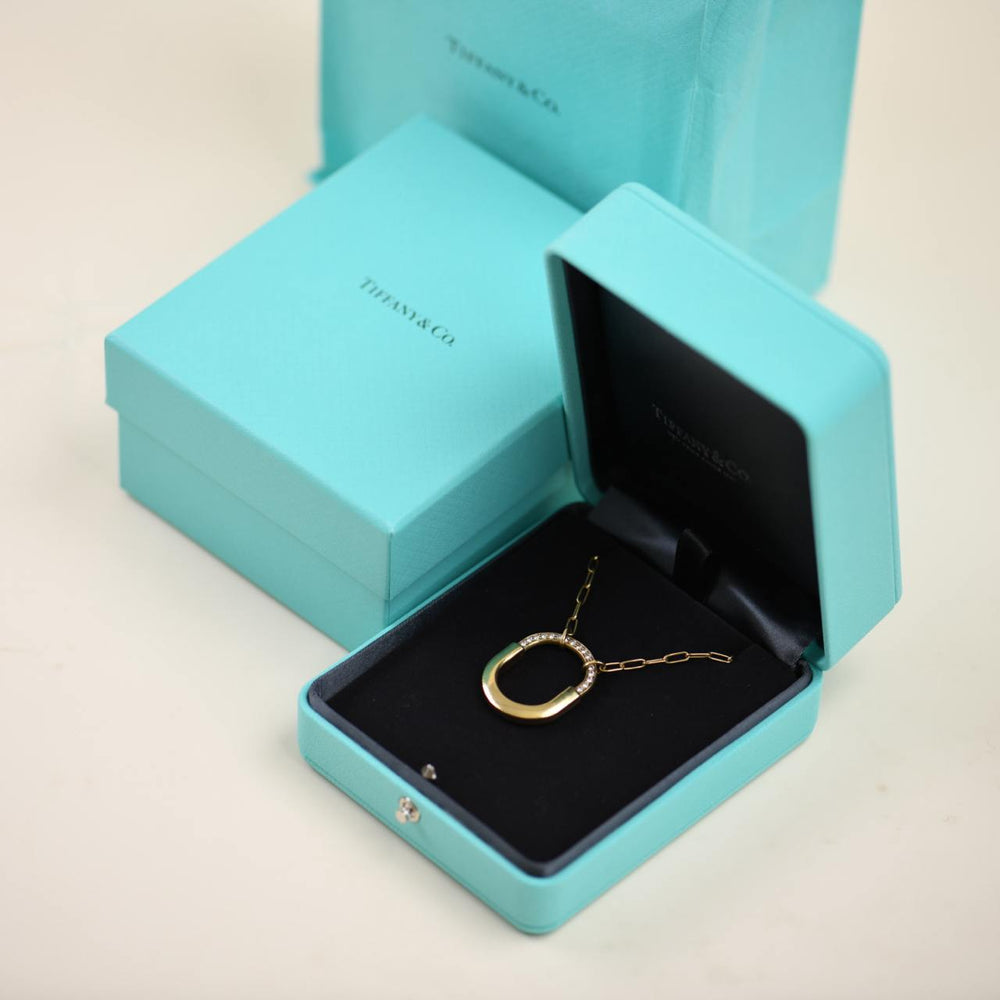 Preowned Tiffany & Co. Lock Diamond Pendant 18K Yellow Gold Medium Model Necklace