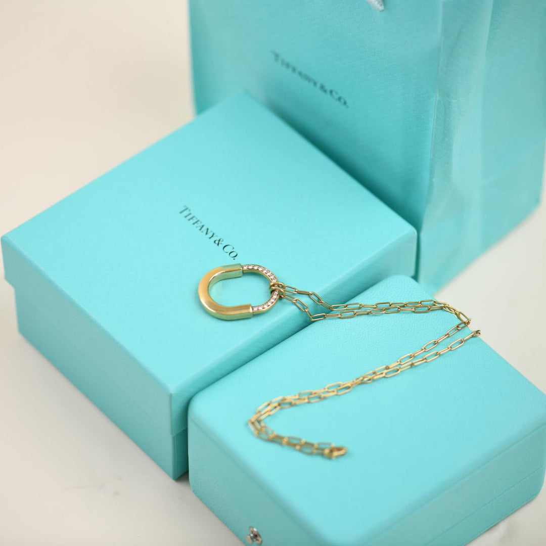 Second Hand Tiffany & Co. Lock Diamond Pendant 18K Yellow Gold Medium Model Necklace