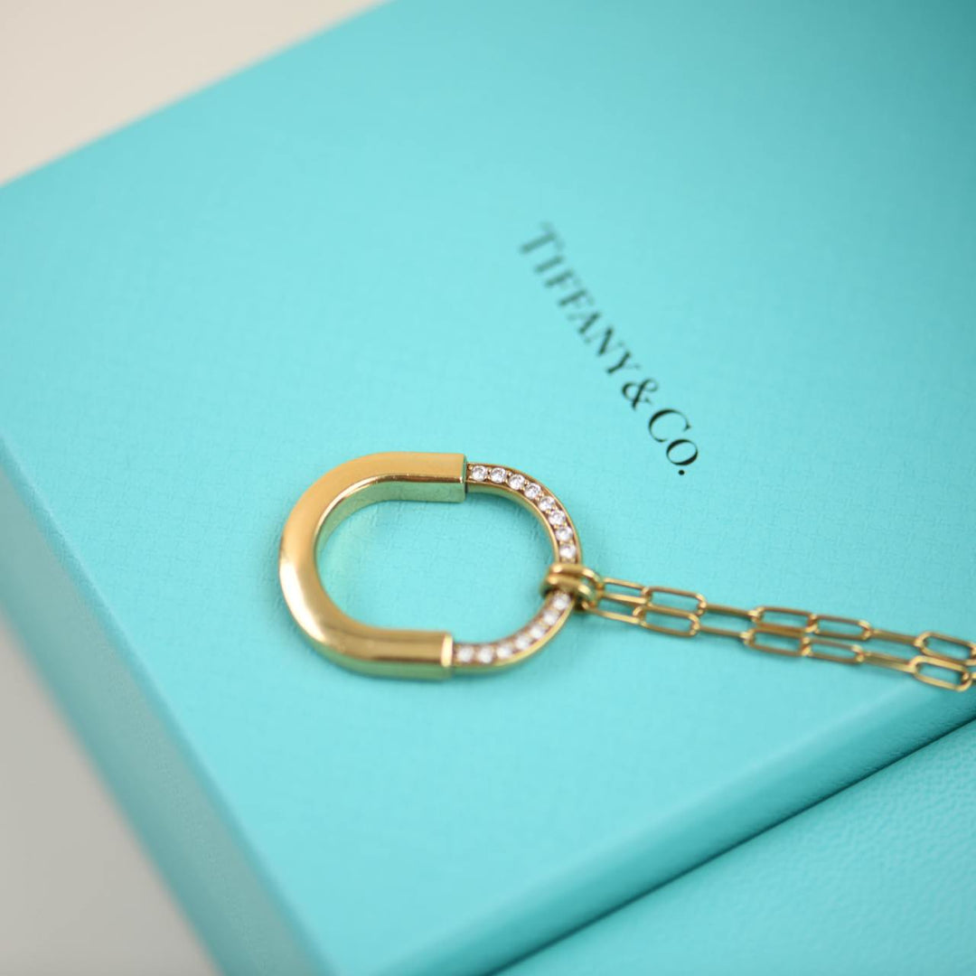 Used Tiffany & Co. Lock Diamond Pendant 18K Yellow Gold Medium Model Necklace
