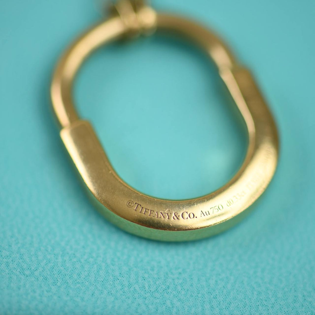 Used Tiffany Lock Diamond Pendant 18K Yellow Gold Medium Model Necklace