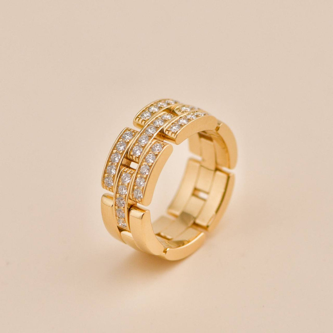 Preloved Cartier Maillon Panthère Half Paved Diamond 18K Gold Ring 