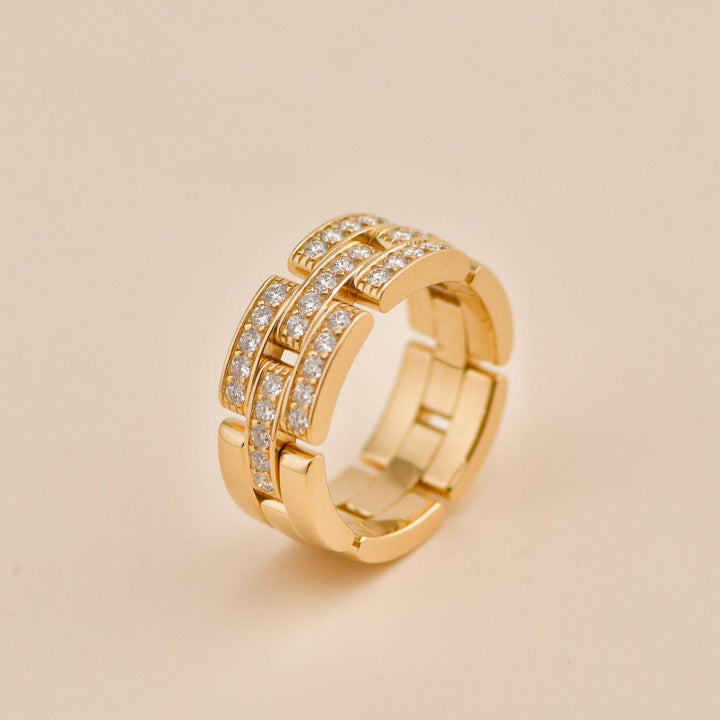 Preloved Cartier Maillon Panthère Half Paved Diamond 18K Gold Ring 