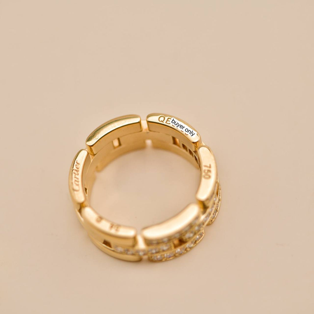 Preowned Cartier Maillon Panthère Half Paved Diamond 18K Gold Ring 
