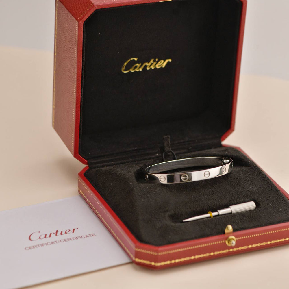 Preowned Cartier Love 18K White Gold Bracelet Size 17