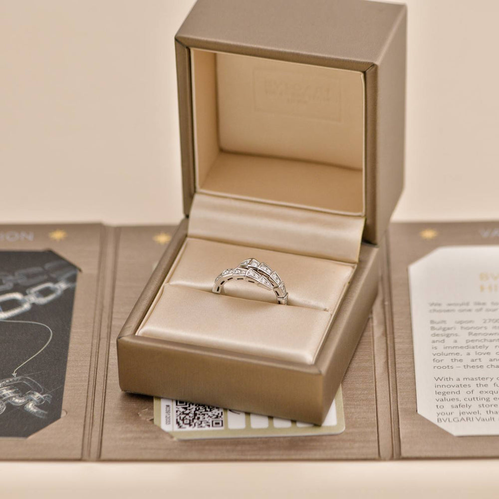 Preowned Bvlgari Serpenti Viper Diamond 18K White Gold Ring Size M