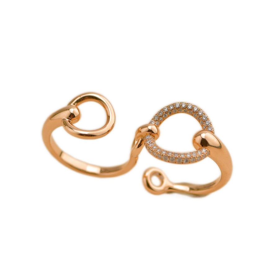Preloved Hermès Filet d'Or Double Diamond 18K Rose Gold Large Model Ring Size 54