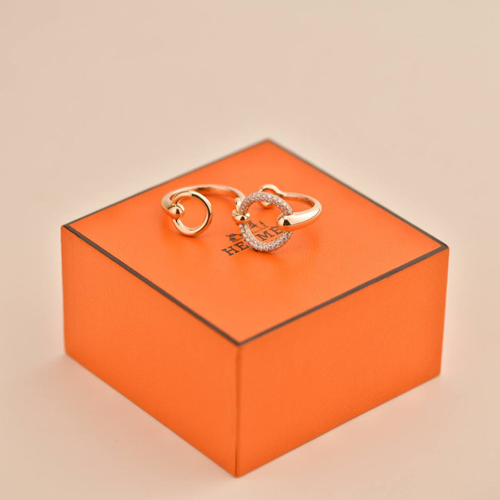 Used Hermès Filet d'Or Double Diamond 18K Rose Gold Large Model Ring Size 54