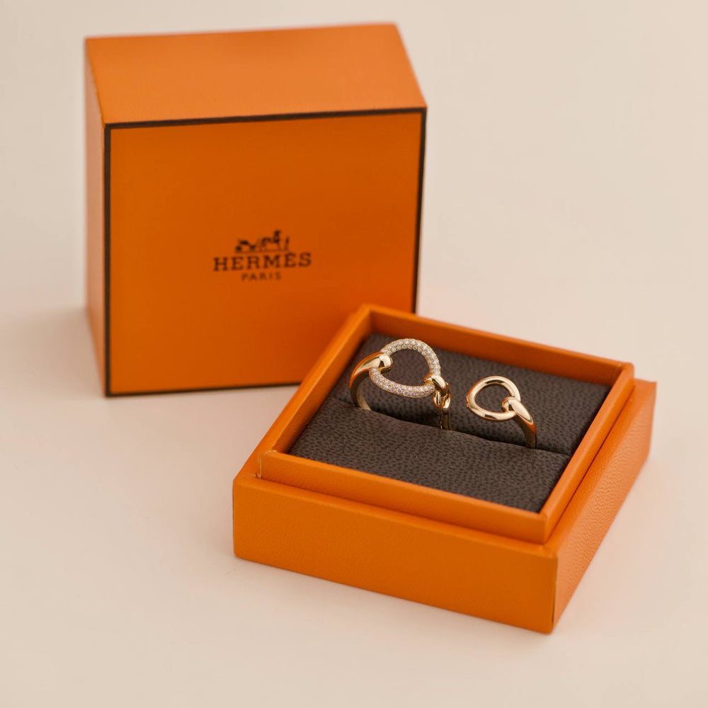 Preowned Hermès Filet d'Or Double Diamond 18K Rose Gold Large Model Ring Size 54