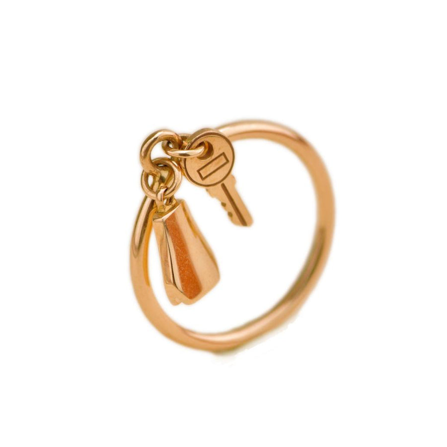 Preloved Hermès Kelly Clochette 18K Rose Gold Ring Size 54