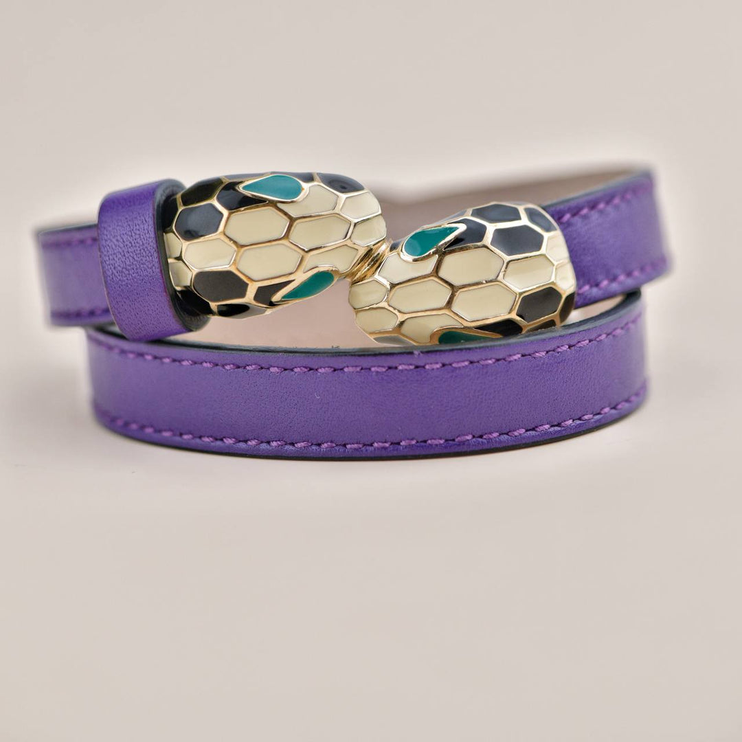 Preloved Bvlgari Serpenti Forever Enamel Purple Leather Bracelet