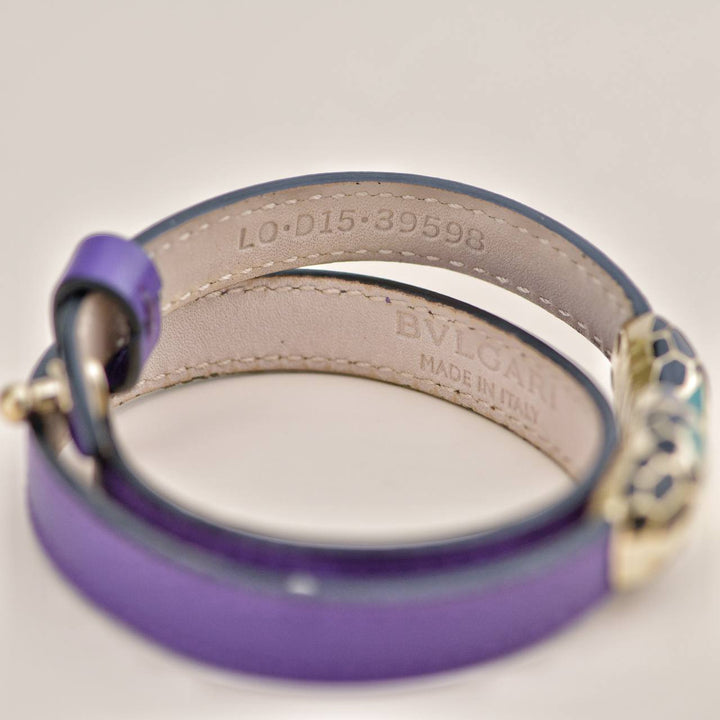 Preowned Bvlgari Serpenti Forever Enamel Purple Leather Bracelet