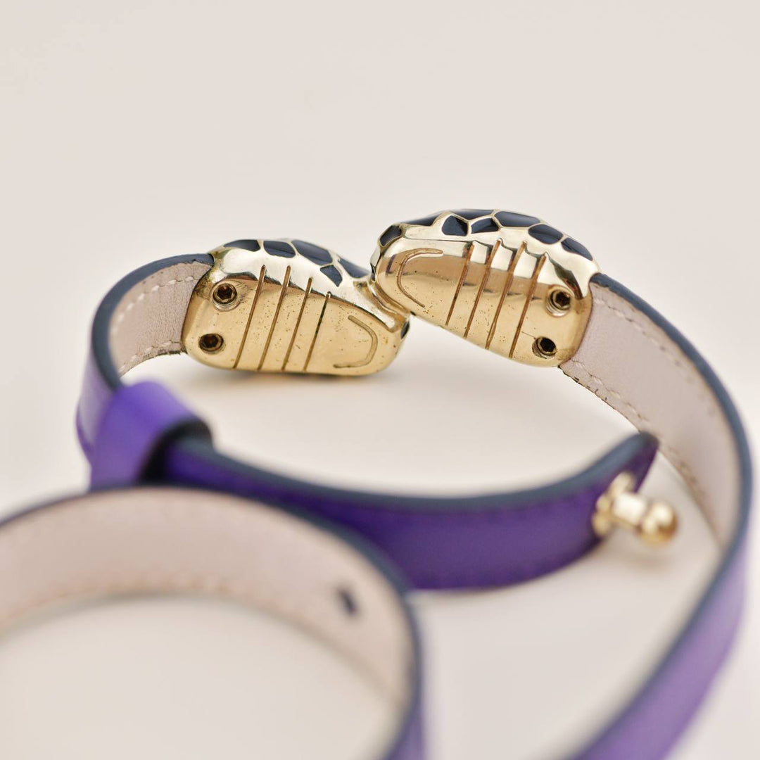 Used Bvlgari Serpenti Forever Enamel Purple Leather Bracelet