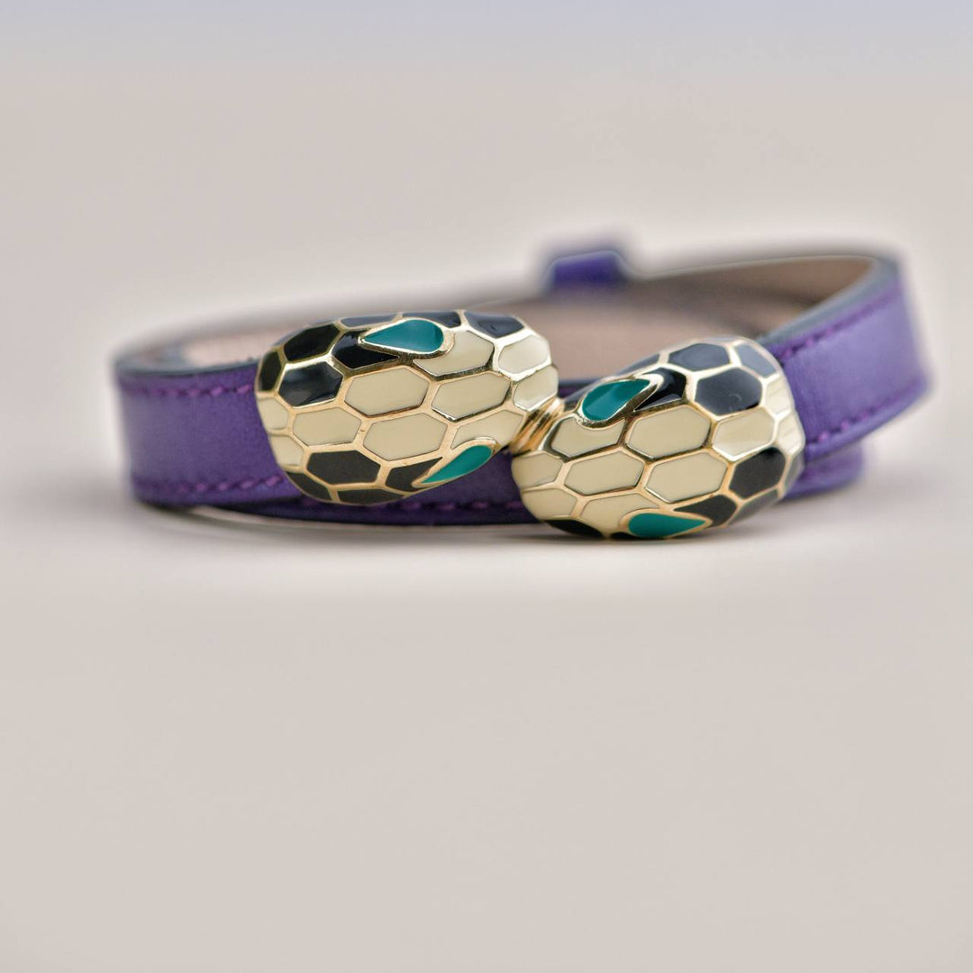 Second Hand Bvlgari Serpenti Forever Enamel Purple Leather Bracelet