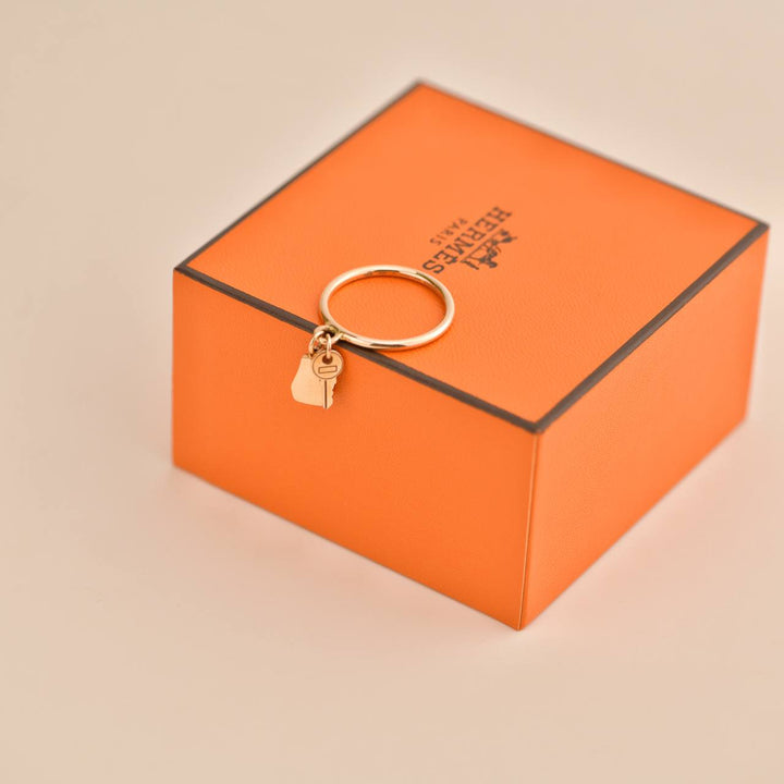 Used Hermès Kelly Clochette 18K Rose Gold Ring Size 54