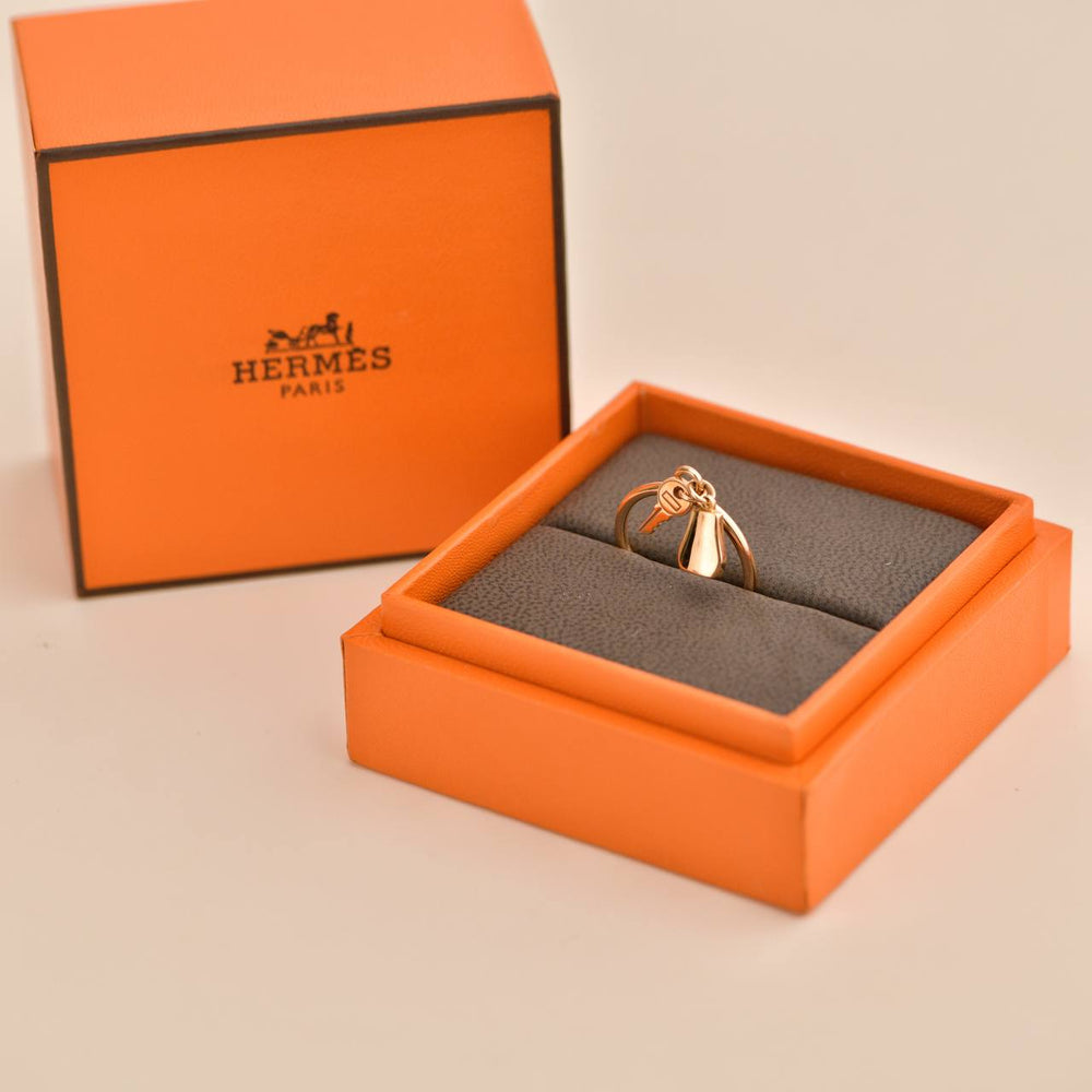 Preowned Hermès Kelly Clochette 18K Rose Gold Ring Size 54