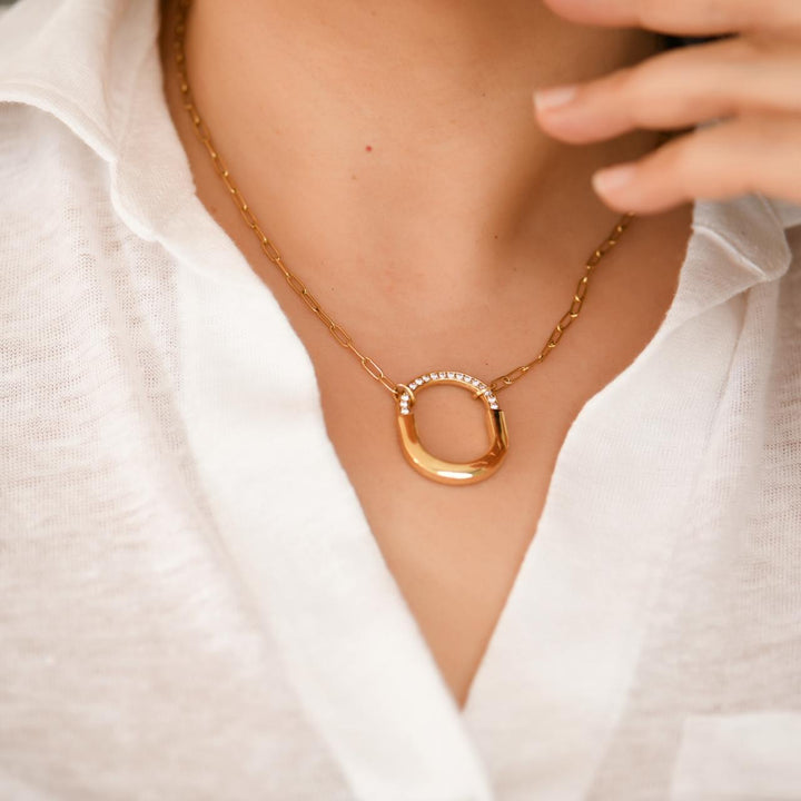 Preowned Tiffany & Co. Lock Diamond Pendant 18K Yellow Gold Medium Model Necklace