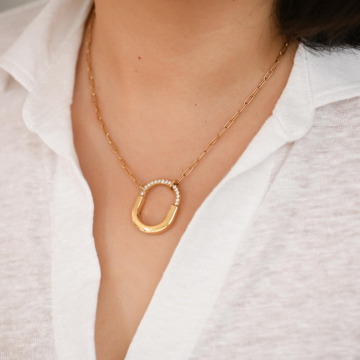 Preloved Tiffany & Co. Lock Diamond Pendant 18K Yellow Gold Medium Model Necklace