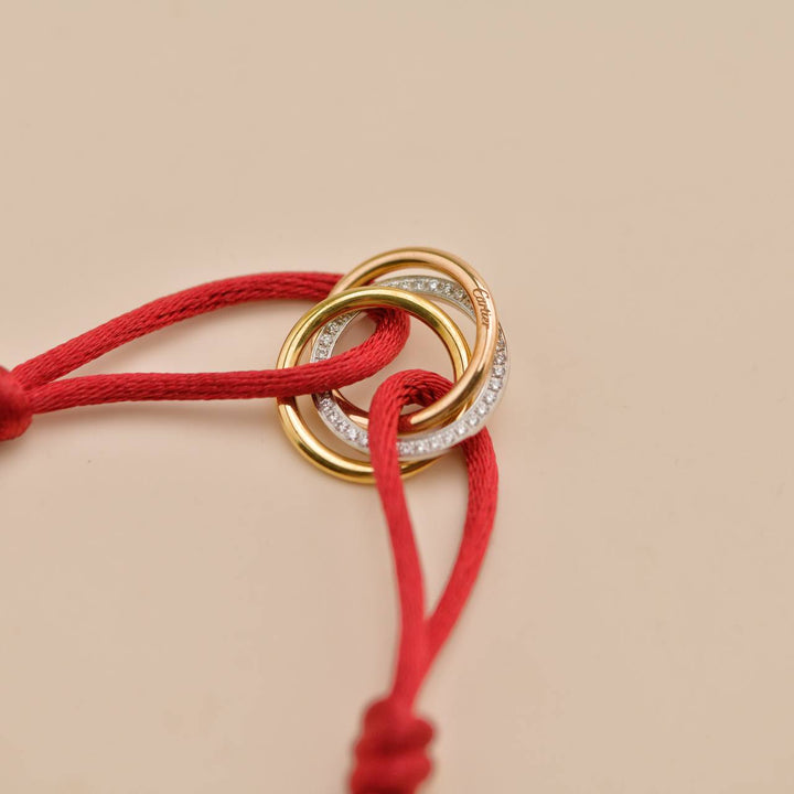 Preowned Cartier Trinity Diamond 18K Yellow Rose and White Gold Cord Bracelet