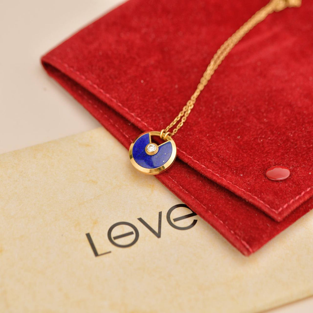 Preowned Cartier Amulette De Cartier 18K Yellow Gold Lapis Lazuli Necklace
