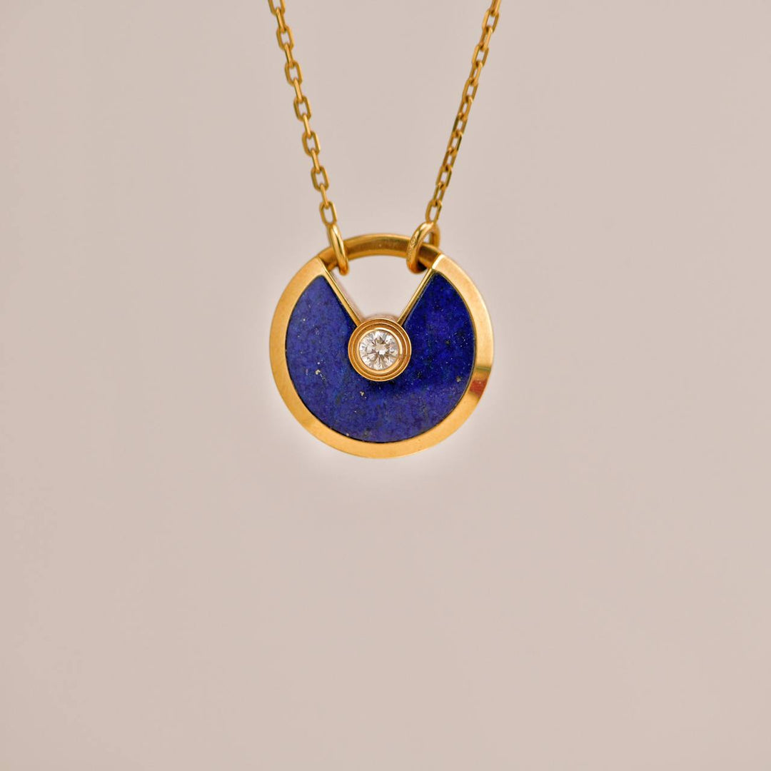 Preowned Cartier Amulette De Cartier 18K Gold Lapis Lazuli Diamond Necklace