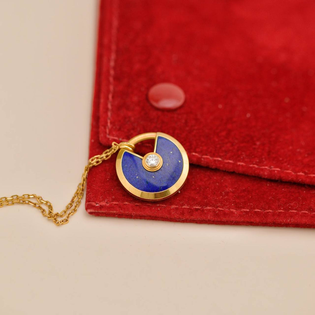 Preloved Cartier Amulette De Cartier 18K Gold Lapis Lazuli Diamond Necklace