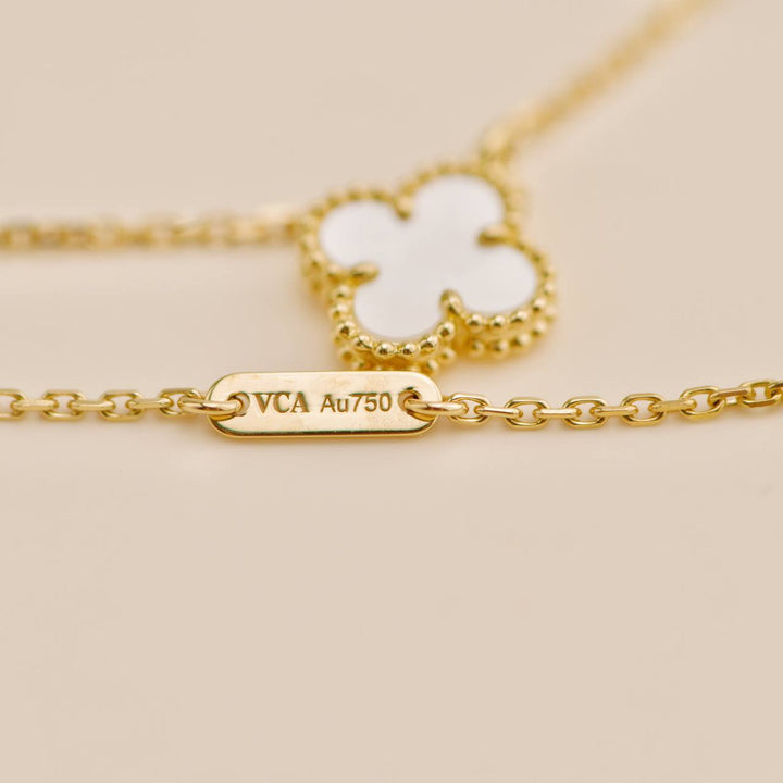 Second Hand Van Cleef Sweet Alhambra Mother of Pearl 18K Yellow Gold Pendant Necklace