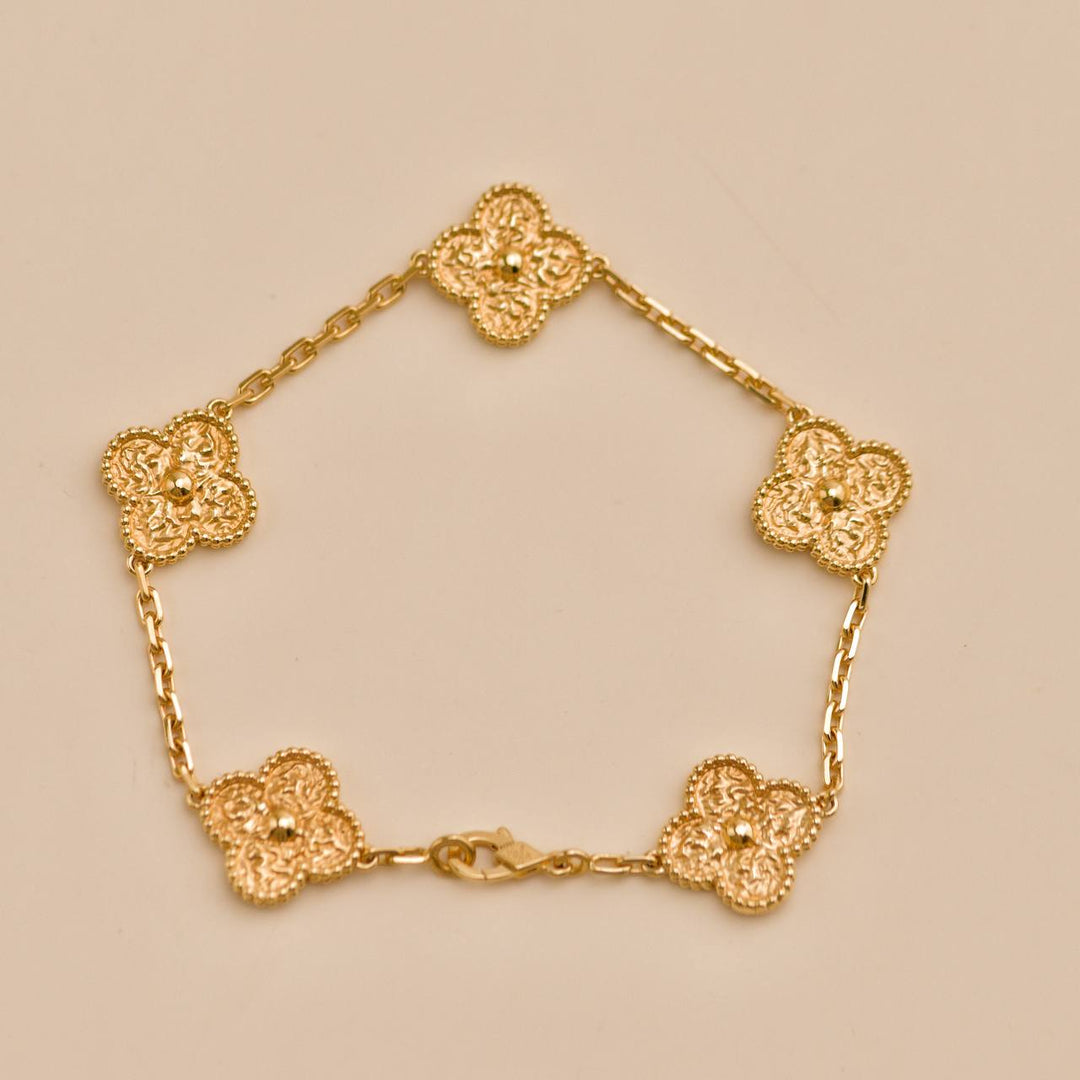 Preowned Van Cleef Vintage Alhambra 5 Motifs 18K Yellow Gold Bracelet