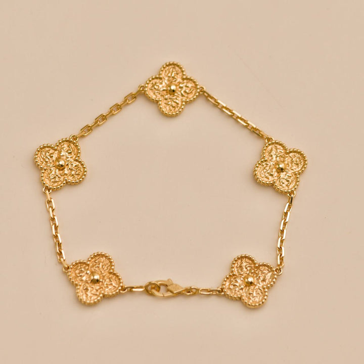 Preowned Van Cleef Vintage Alhambra 5 Motifs 18K Yellow Gold Bracelet