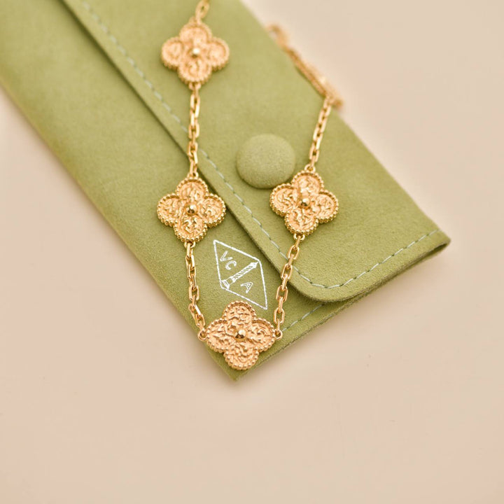 Used Van Cleef & Arpels Vintage Alhambra 5 Motifs 18K Yellow Gold Bracelet