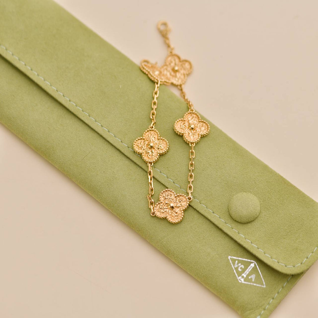 Second Hand Van Cleef & Arpels Vintage Alhambra 5 Motifs 18K Yellow Gold Bracelet