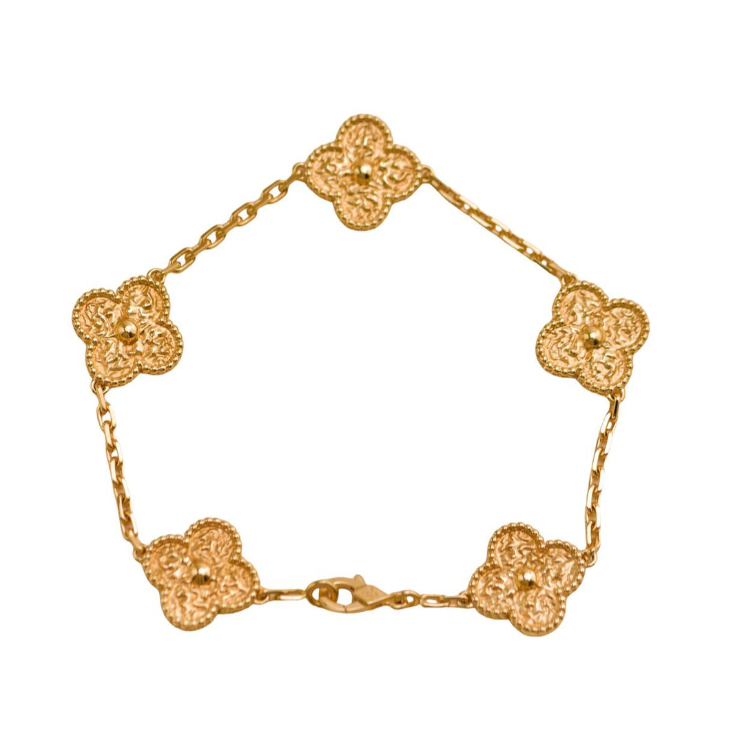 Preloved Van Cleef & Arpels Vintage Alhambra 5 Motifs 18K Yellow Gold Bracelet