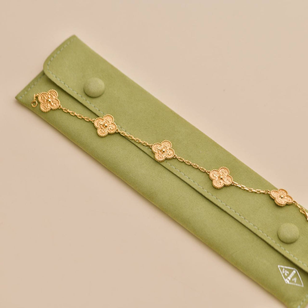 Preowned Van Cleef & Arpels Vintage Alhambra 5 Motifs 18K Yellow Gold Bracelet