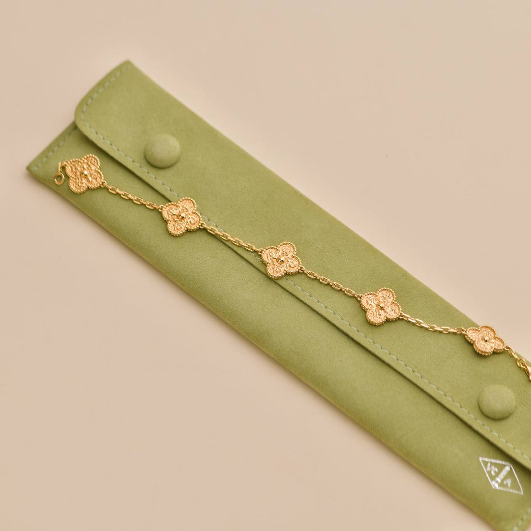 Preowned Van Cleef & Arpels Vintage Alhambra 5 Motifs 18K Yellow Gold Bracelet