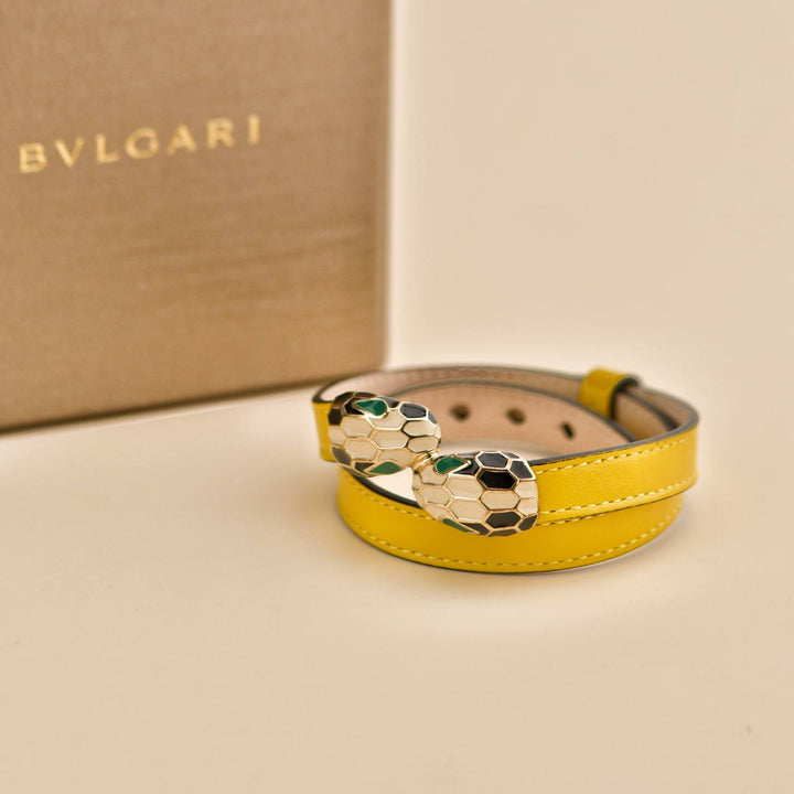 Second Hand Bvlgari Serpenti Forever Enamel Yellow Leather Bracelet Size S