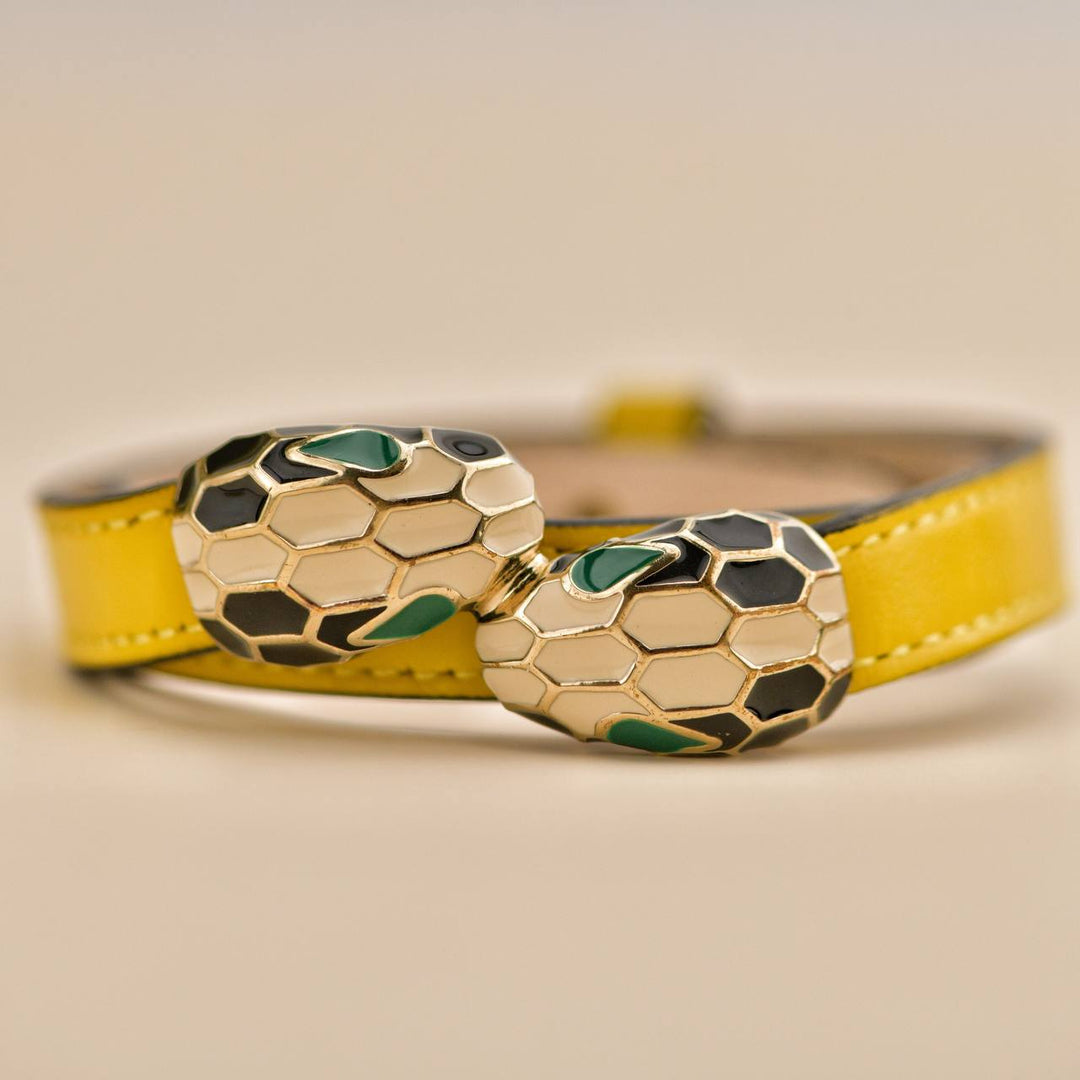 Used Bvlgari Serpenti Forever Enamel Yellow Leather Bracelet Size S