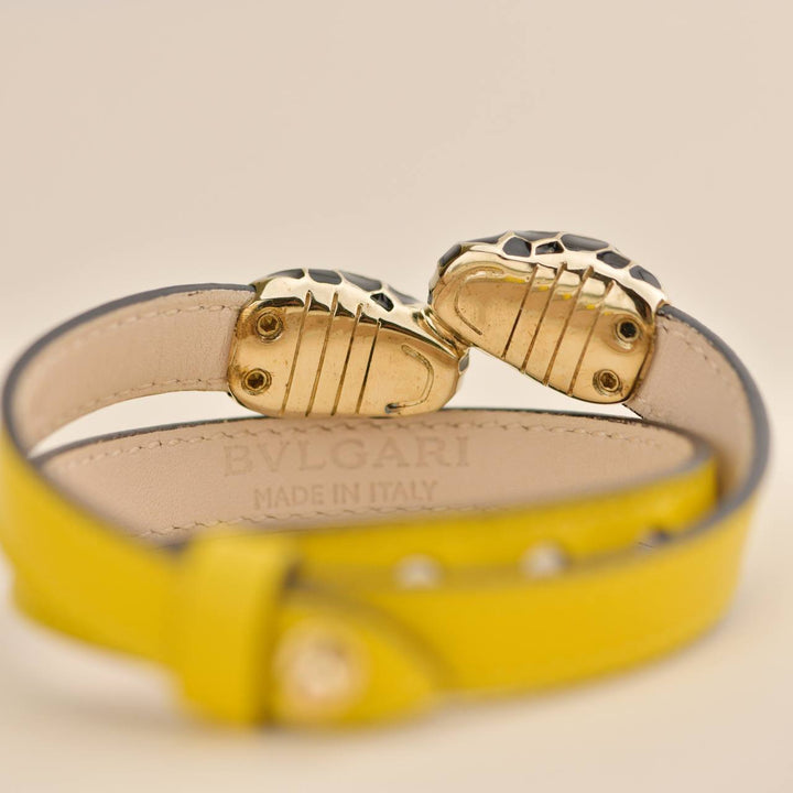 Preowned Bvlgari Serpenti Forever Enamel Yellow Leather Bracelet