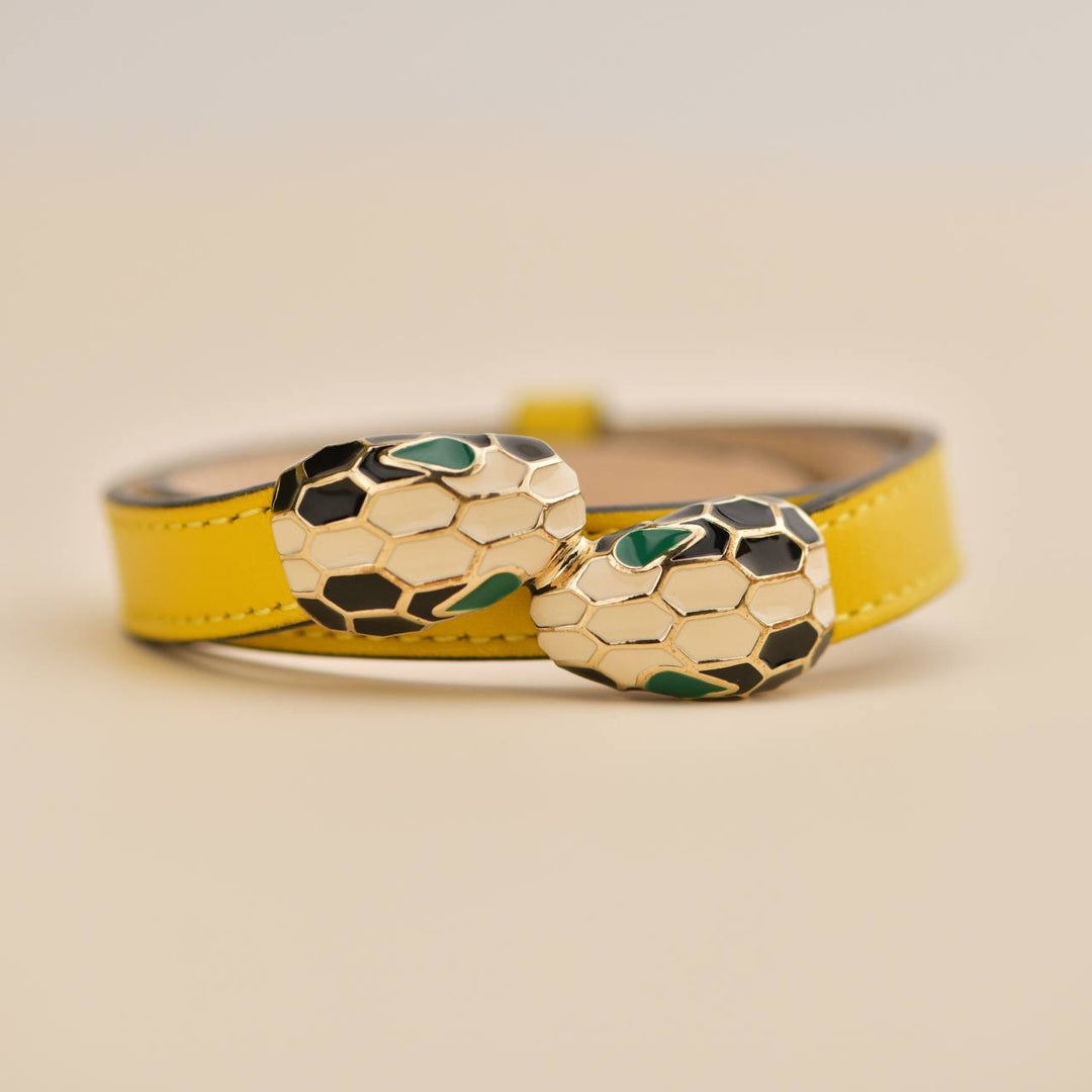 Preloved Bvlgari Serpenti Forever Enamel Yellow Leather Bracelet