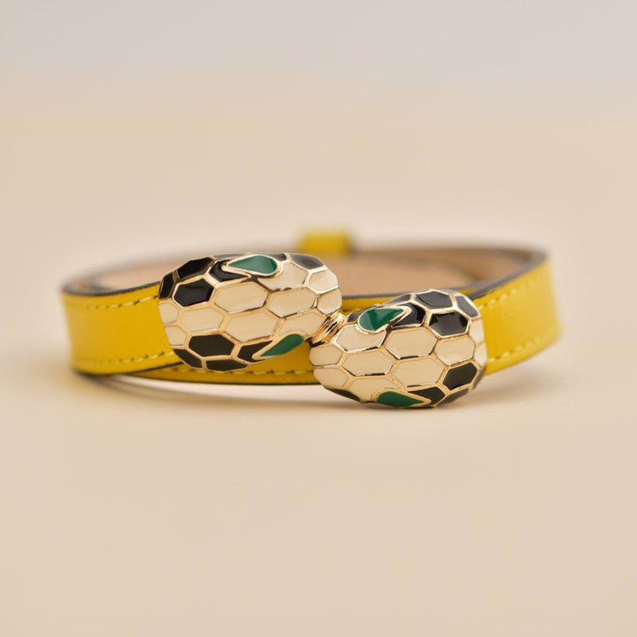 Preloved Bvlgari Serpenti Forever Enamel Yellow Leather Bracelet