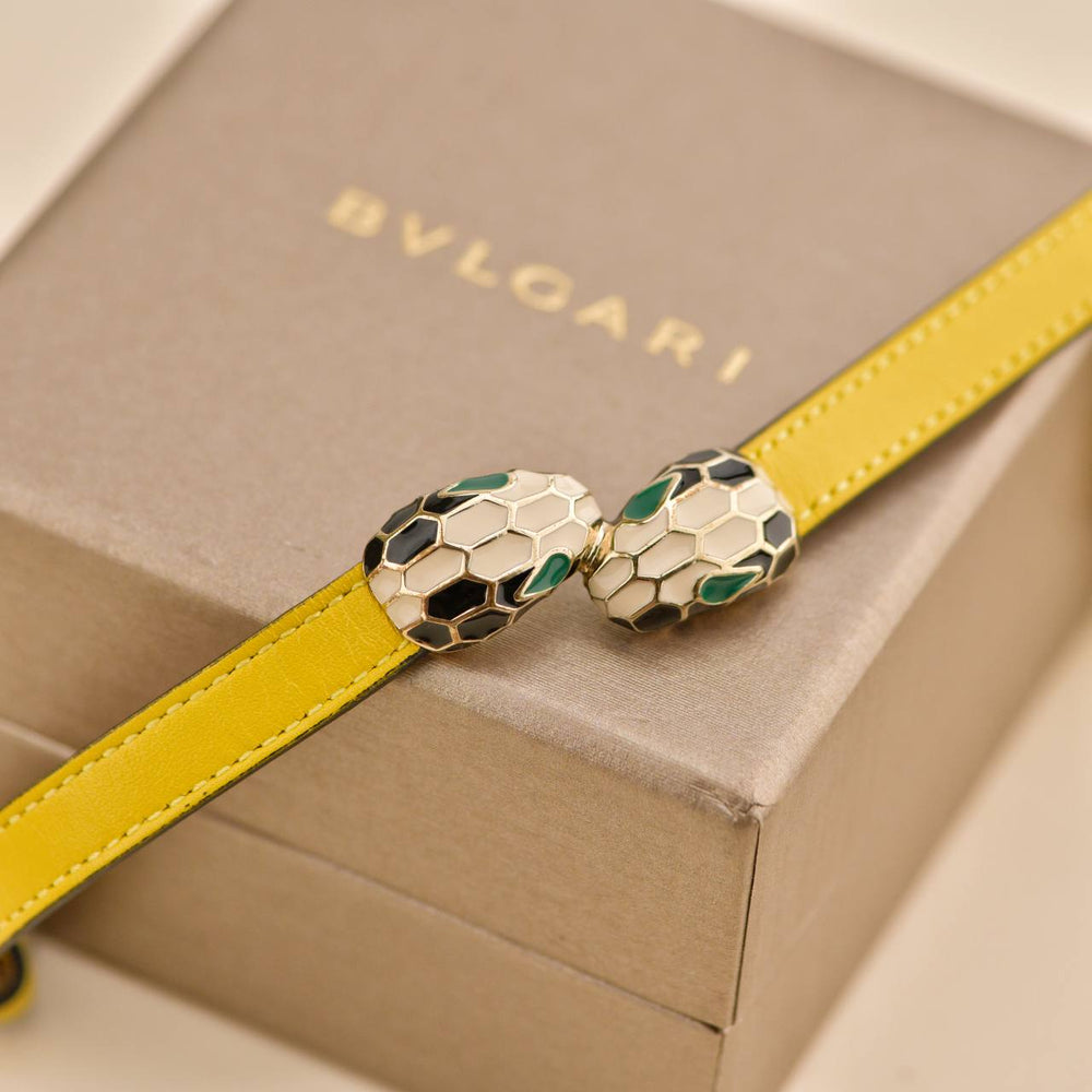 Preowned Bvlgari Serpenti Forever Enamel Yellow Leather Bracelet Size S