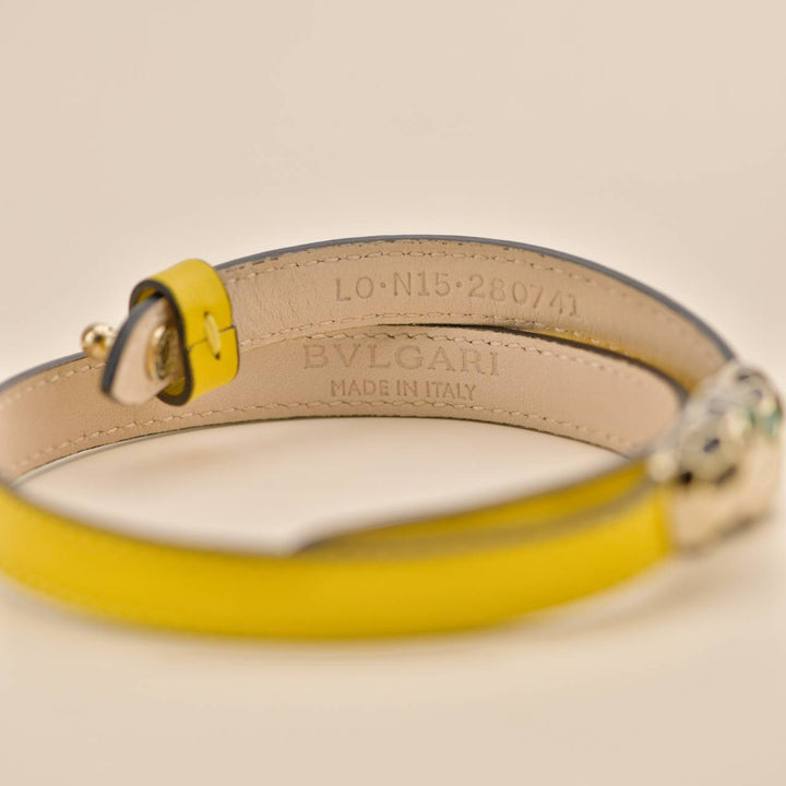Second Hand Bvlgari Serpenti Forever Enamel Yellow Leather Bracelet