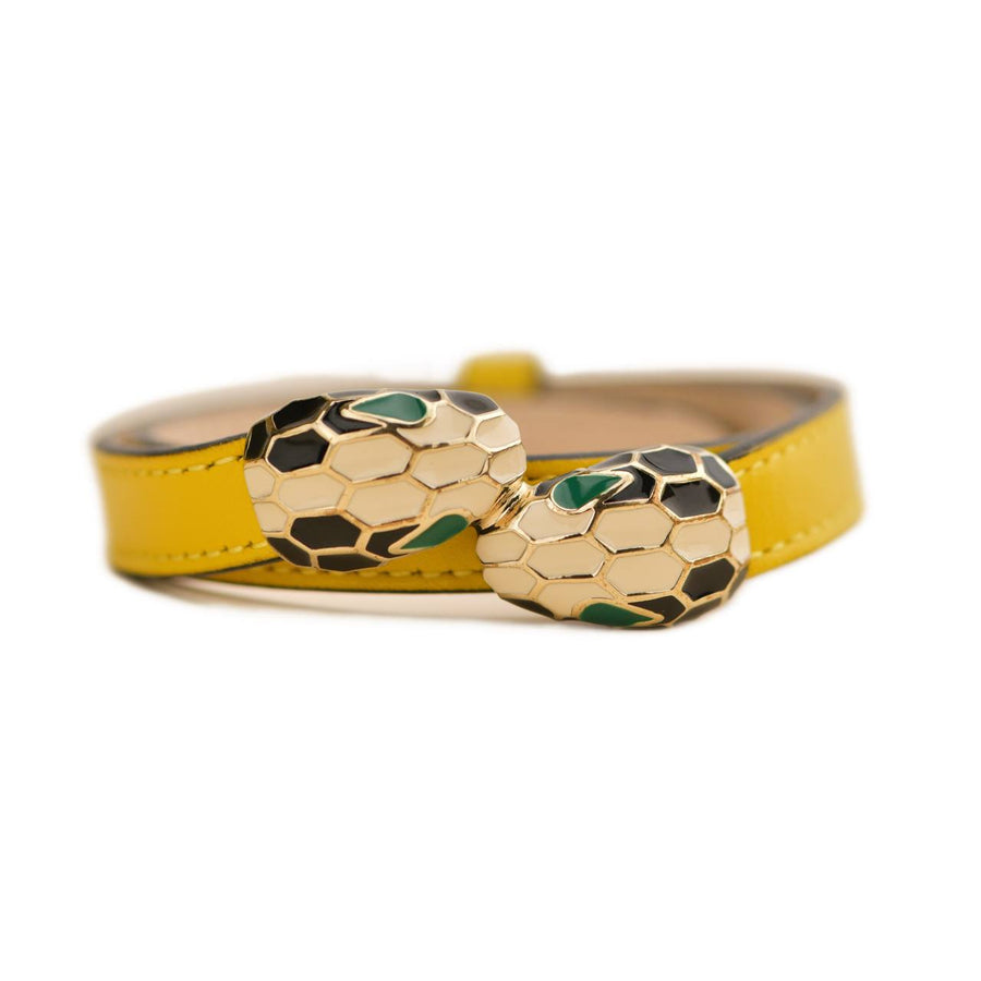 Preloved Bvlgari Serpenti Forever Enamel Yellow Leather Bracelet Size S
