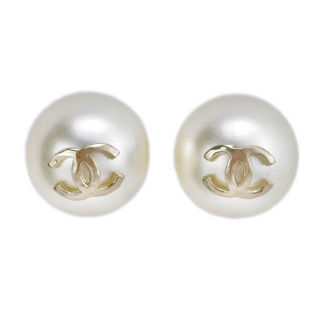 Preloved Chanel CC Gold-Tone Faux Pearl Earrings